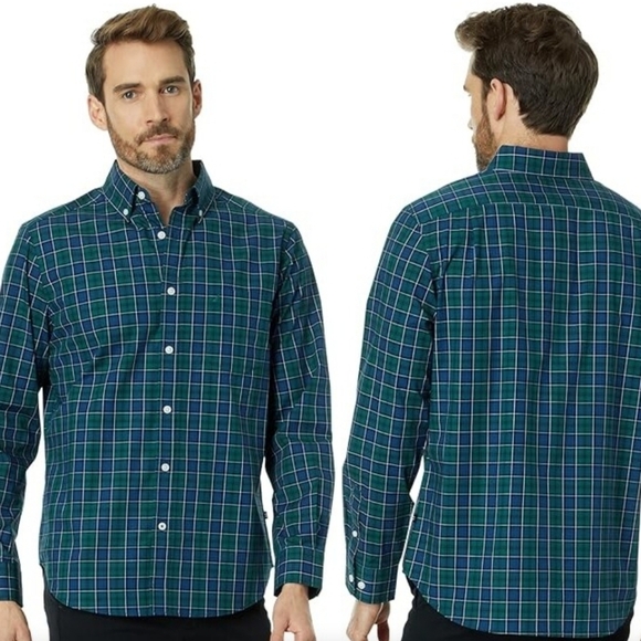 Nautica Wrinkle-Resistant "June Bug" Blue/Green Plaid Button Front Shirt NWT - Picture 1 of 9